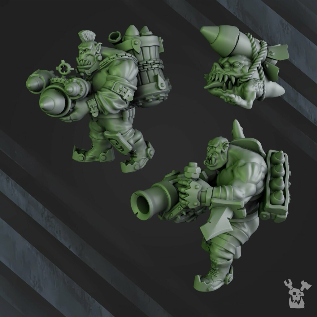 Orks Bazooka Bruvvaz, proxy miniature, 28mm heroic scale unpainted resin, view 7