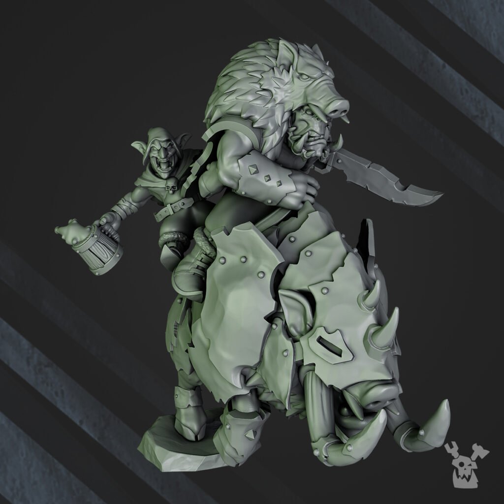 Orks Khan Chilvarz Porkajaw, proxy miniature, 28mm heroic scale unpainted resin