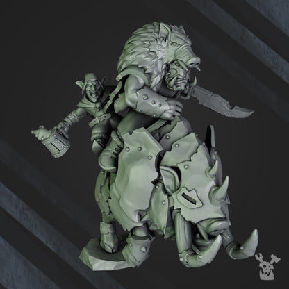 Orks Khan Chilvarz Porkajaw, proxy miniature, 28mm heroic scale unpainted resin, view 2