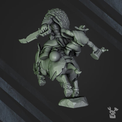 Orks Khan Chilvarz Porkajaw, proxy miniature, 28mm heroic scale unpainted resin, view 3