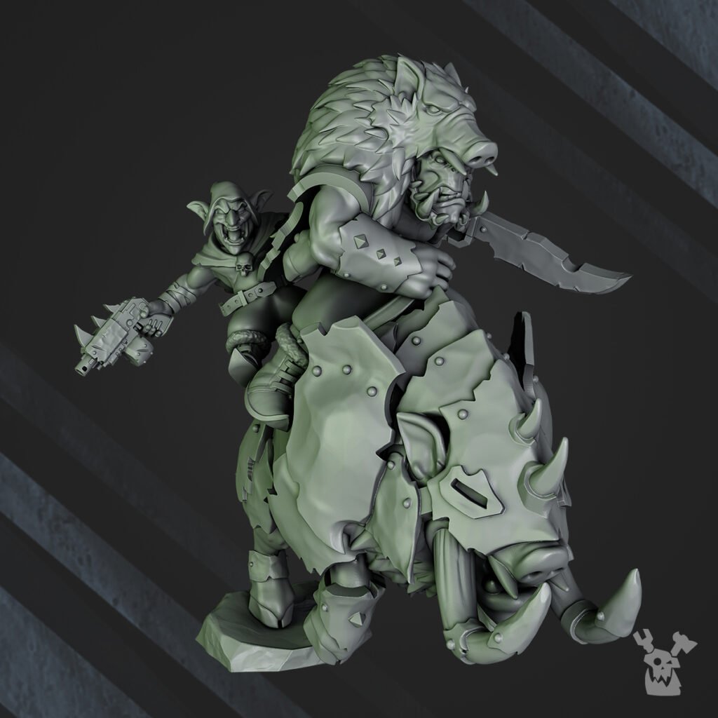 Orks Khan Chilvarz Porkajaw, proxy miniature, 28mm heroic scale unpainted resin, view 4