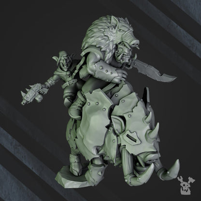Orks Khan Chilvarz Porkajaw, proxy miniature, 28mm heroic scale unpainted resin, view 4