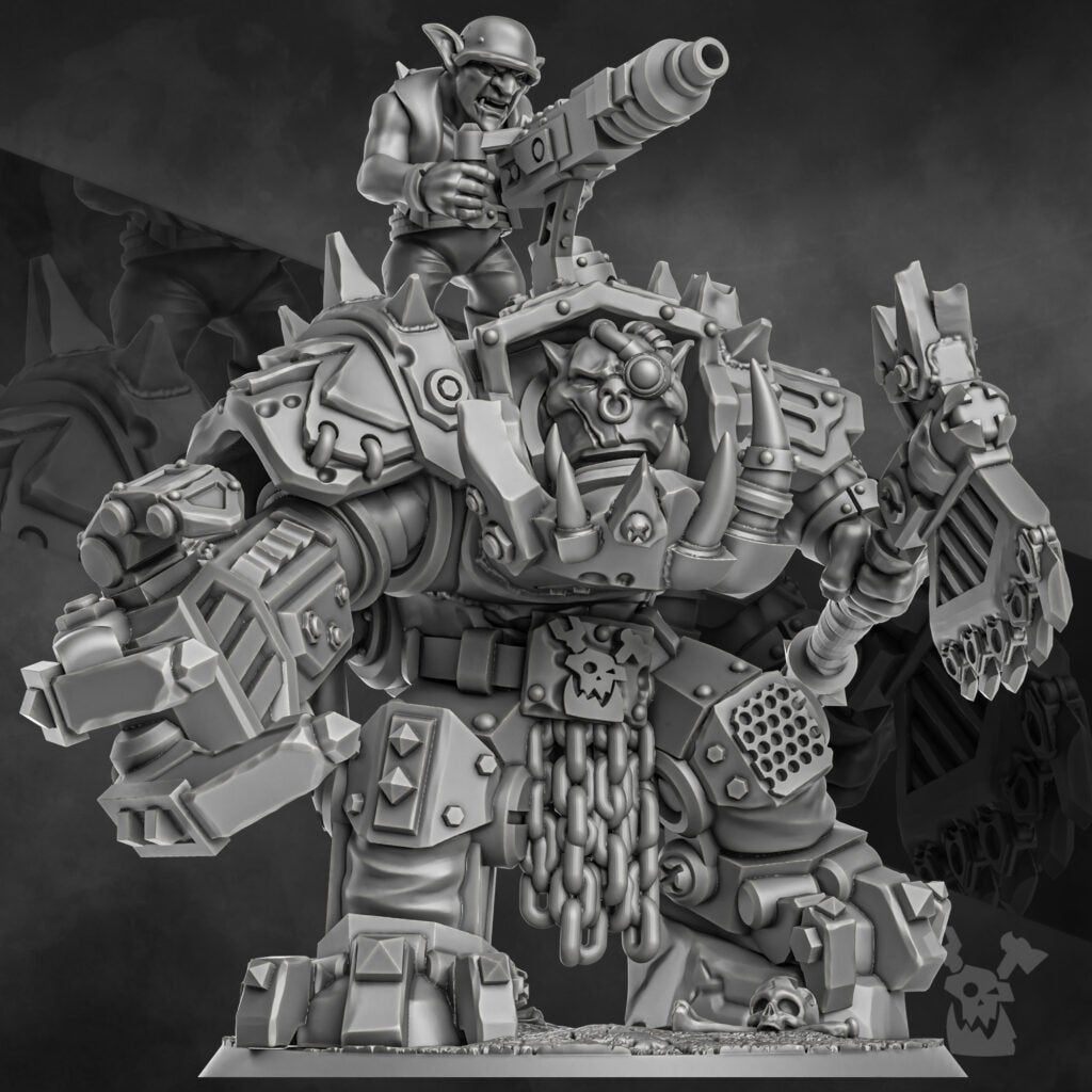 Orks Da Great Arma Boss, proxy miniature, character, 28mm heroic scale unpainted resin, view 2