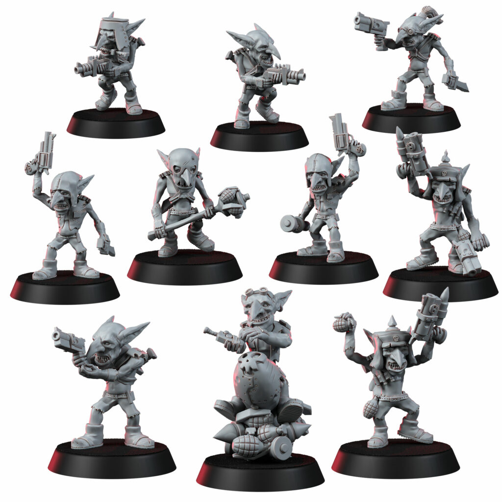 Orks Goblins Meat Squad, proxy miniature, 28mm heroic scale unpainted resin, view 2