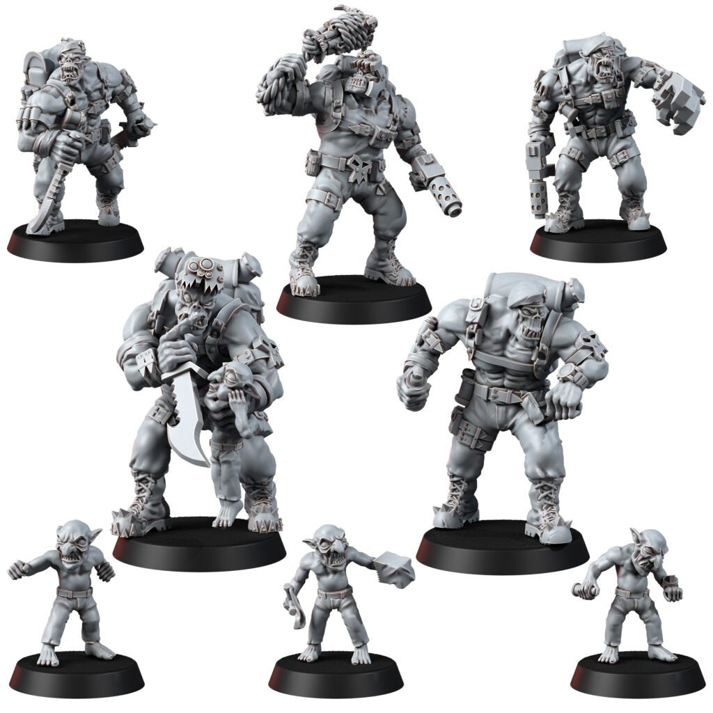 Orks Orkz Kommando Blitz Full Squad (8 Units), proxy miniature, 28mm heroic scale unpainted resin