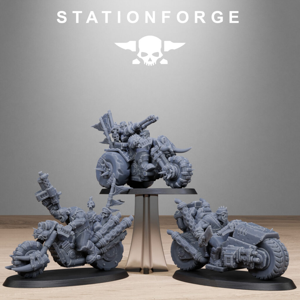 Orks Bikers, proxy miniature, 28mm heroic scale unpainted resin, view 2