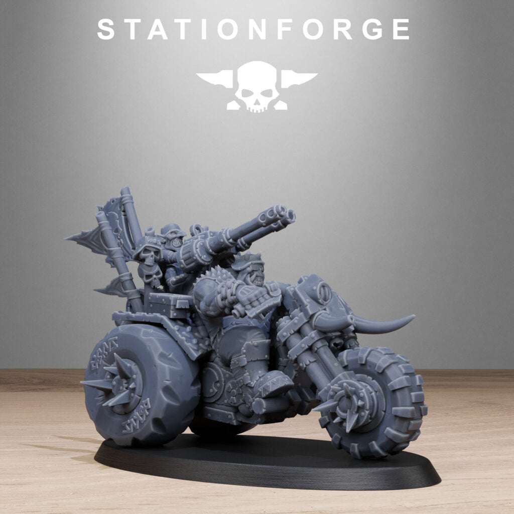 Orks Bikers, proxy miniature, 28mm heroic scale unpainted resin, view 3