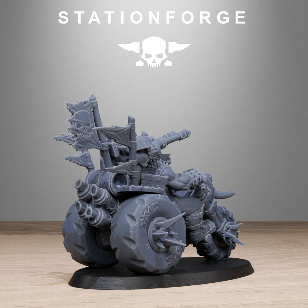 Orks Bikers, proxy miniature, 28mm heroic scale unpainted resin, view 4