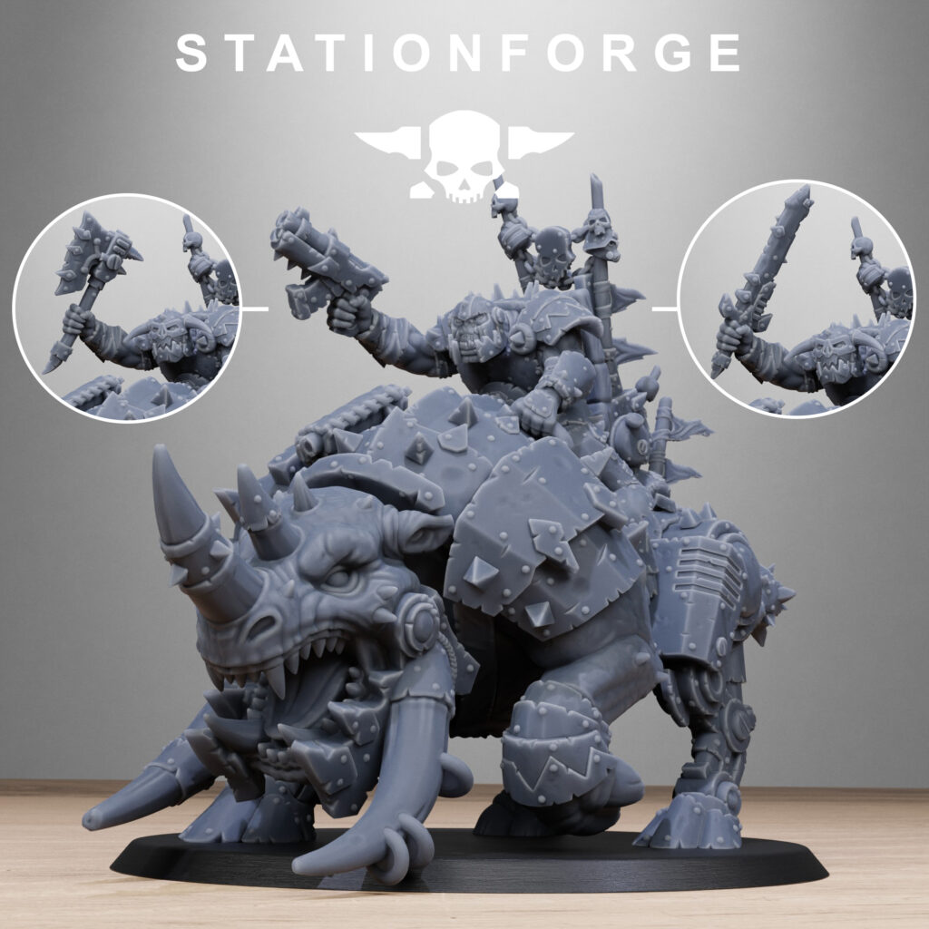 Orks Brast Rider Warlord, proxy miniature, vehicle, 28mm heroic scale unpainted resin