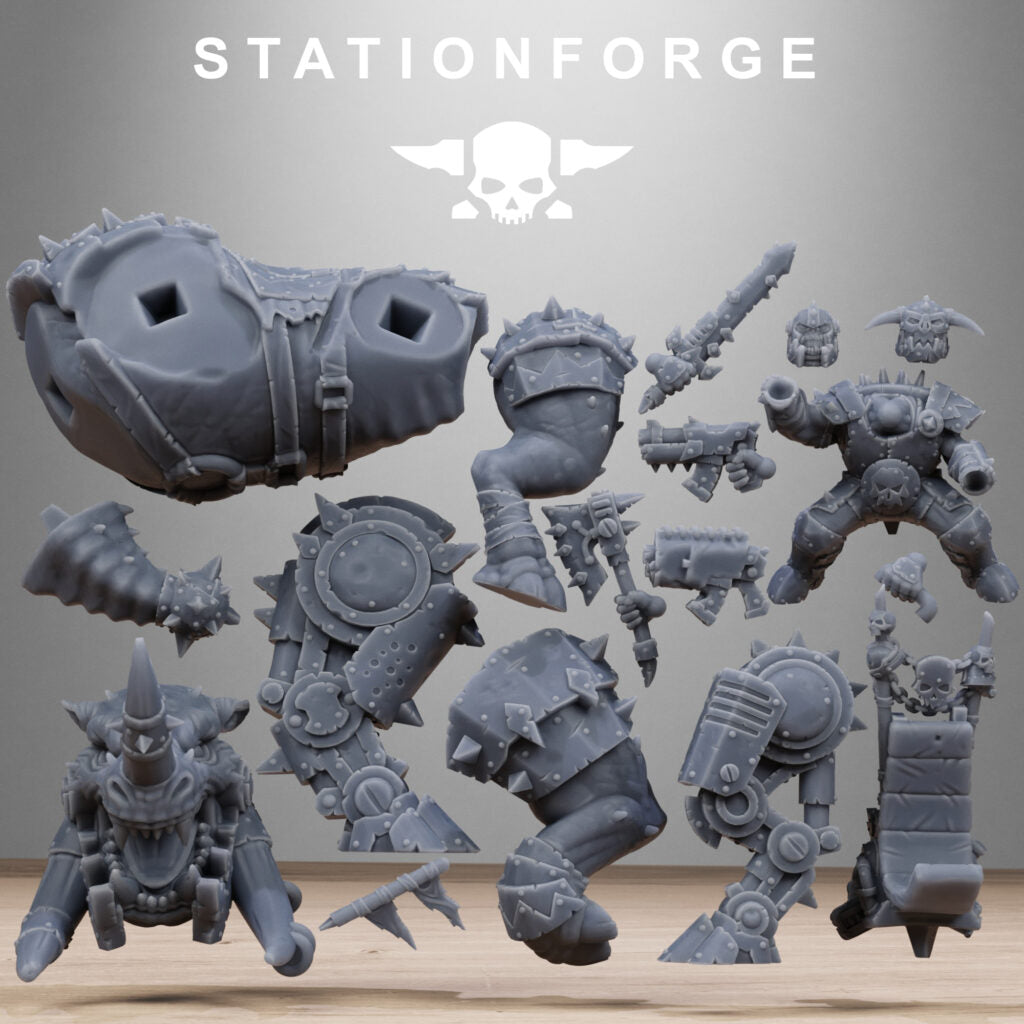 Orks Brast Rider Warlord, proxy miniature, vehicle, 28mm heroic scale unpainted resin, view 9