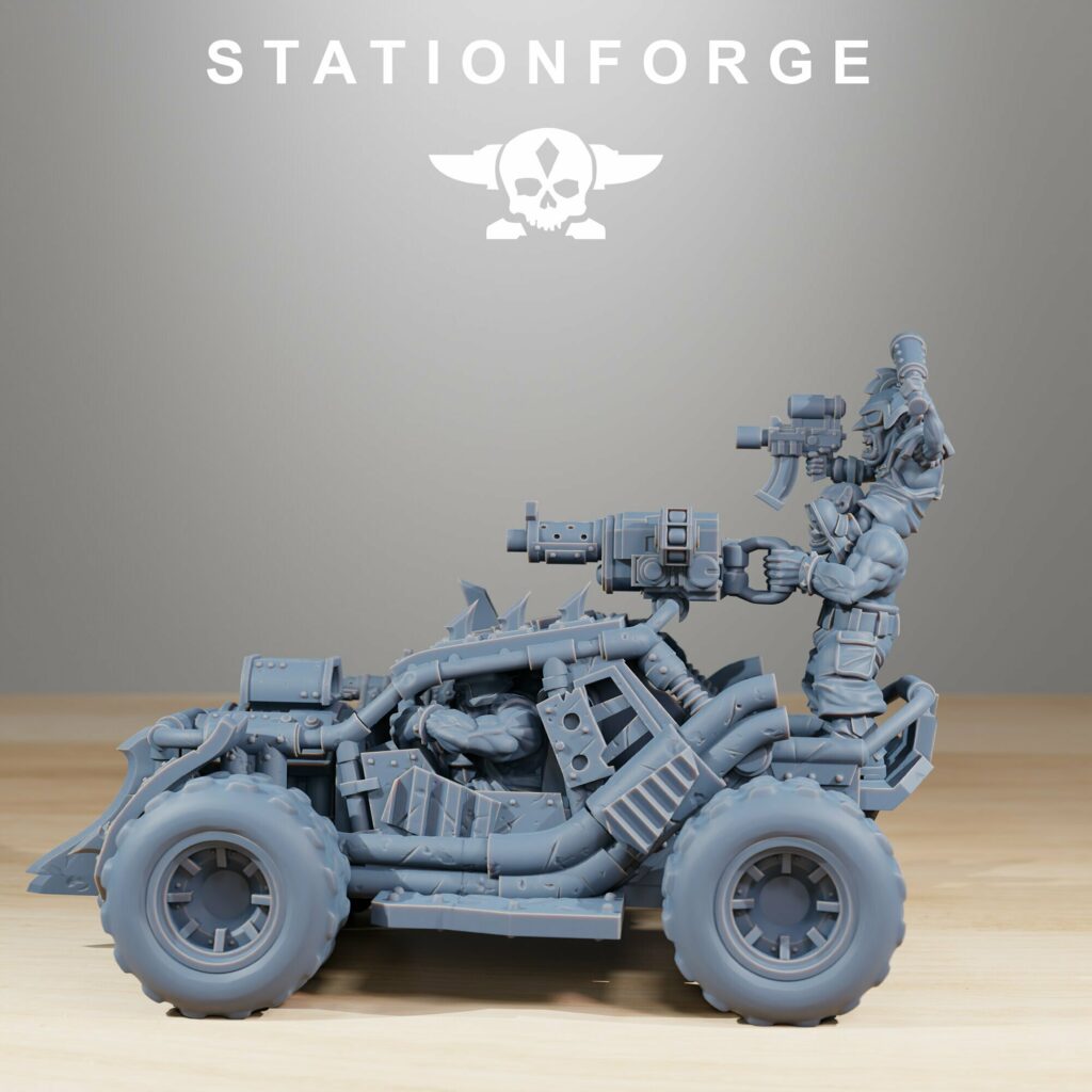 Orks Buggy, proxy miniature, vehicle, 28mm heroic scale unpainted resin, view 3
