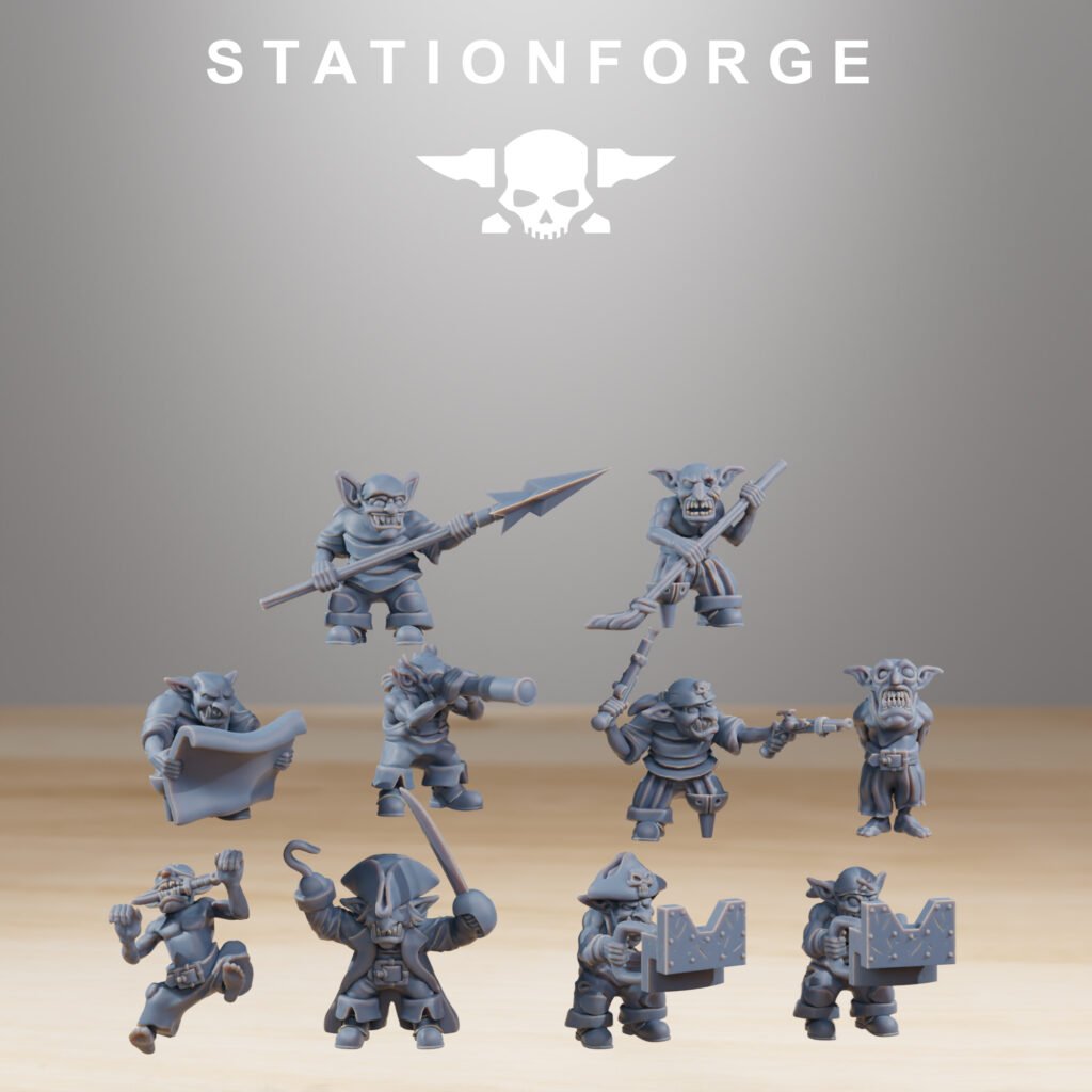 Orks Gobs Pearl Crew (10 Units), proxy miniature, squad, 28mm heroic scale unpainted resin, view 2
