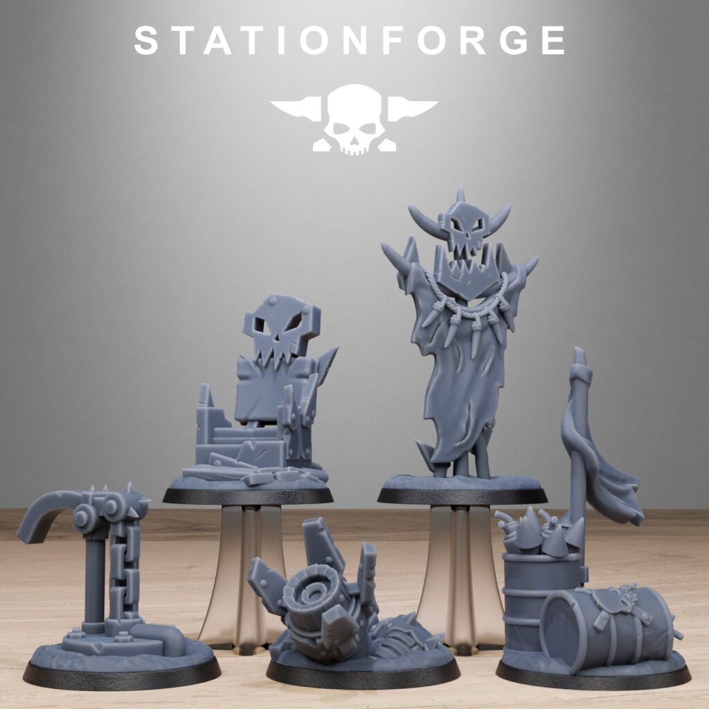 Orks Objective Markers, proxy miniature, 28mm heroic scale unpainted resin
