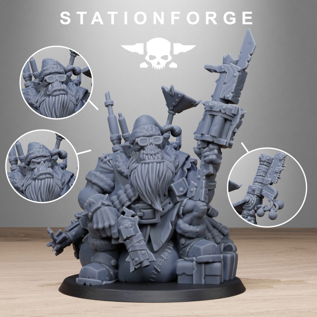 Orks Santa Chaos, proxy miniature, 28mm heroic scale unpainted resin