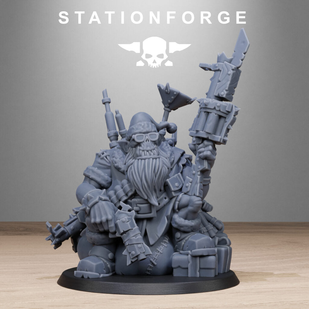 Orks Santa Chaos, proxy miniature, 28mm heroic scale unpainted resin, view 2