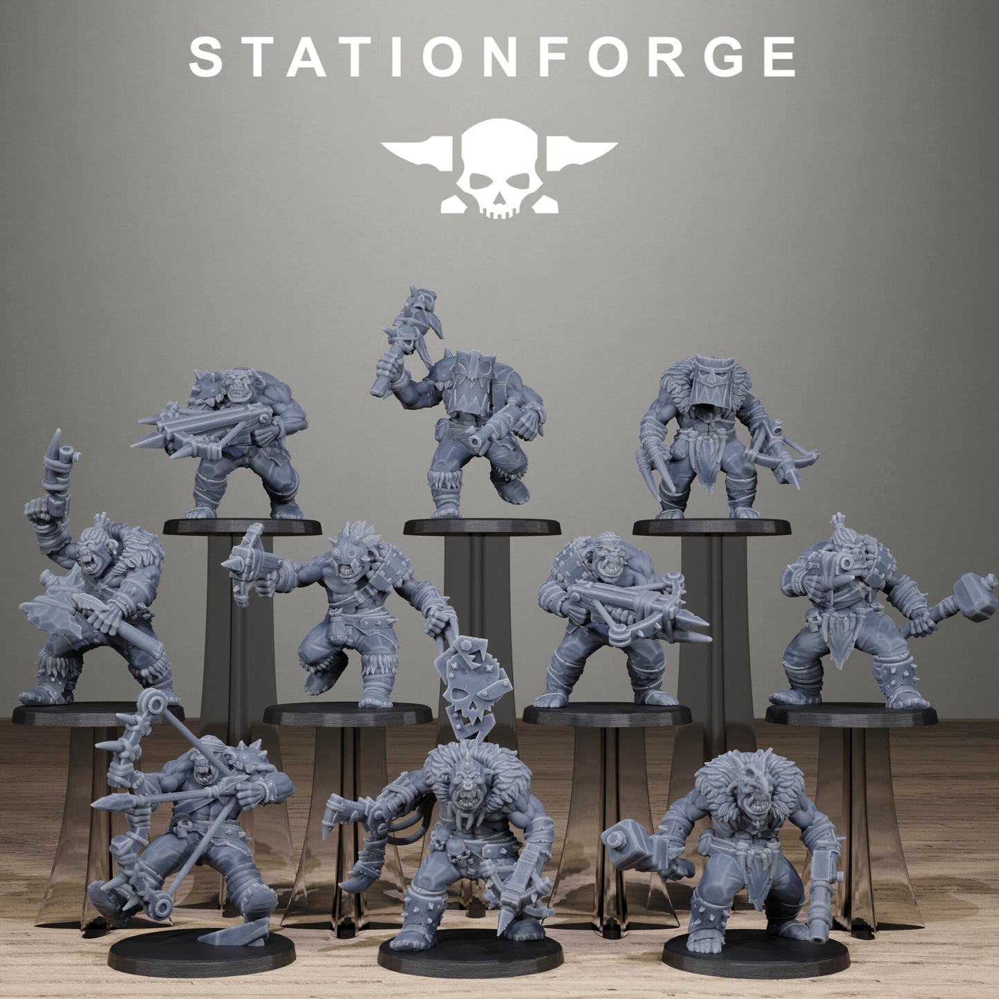 Orks Wild Squad, proxy miniature, 28mm heroic scale unpainted resin, view 2