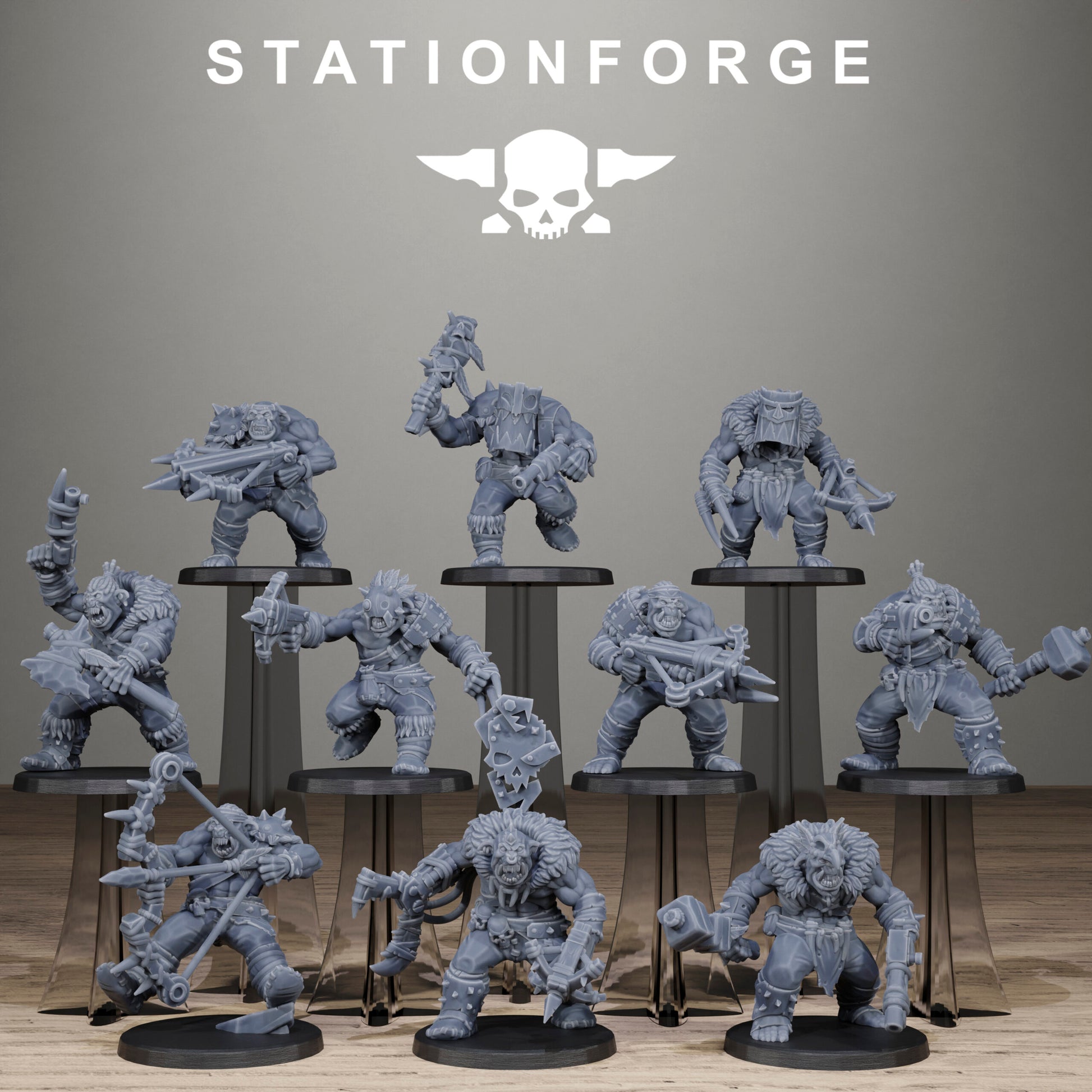 Orks Wild Squad, proxy miniature, 28mm heroic scale unpainted resin, view 2