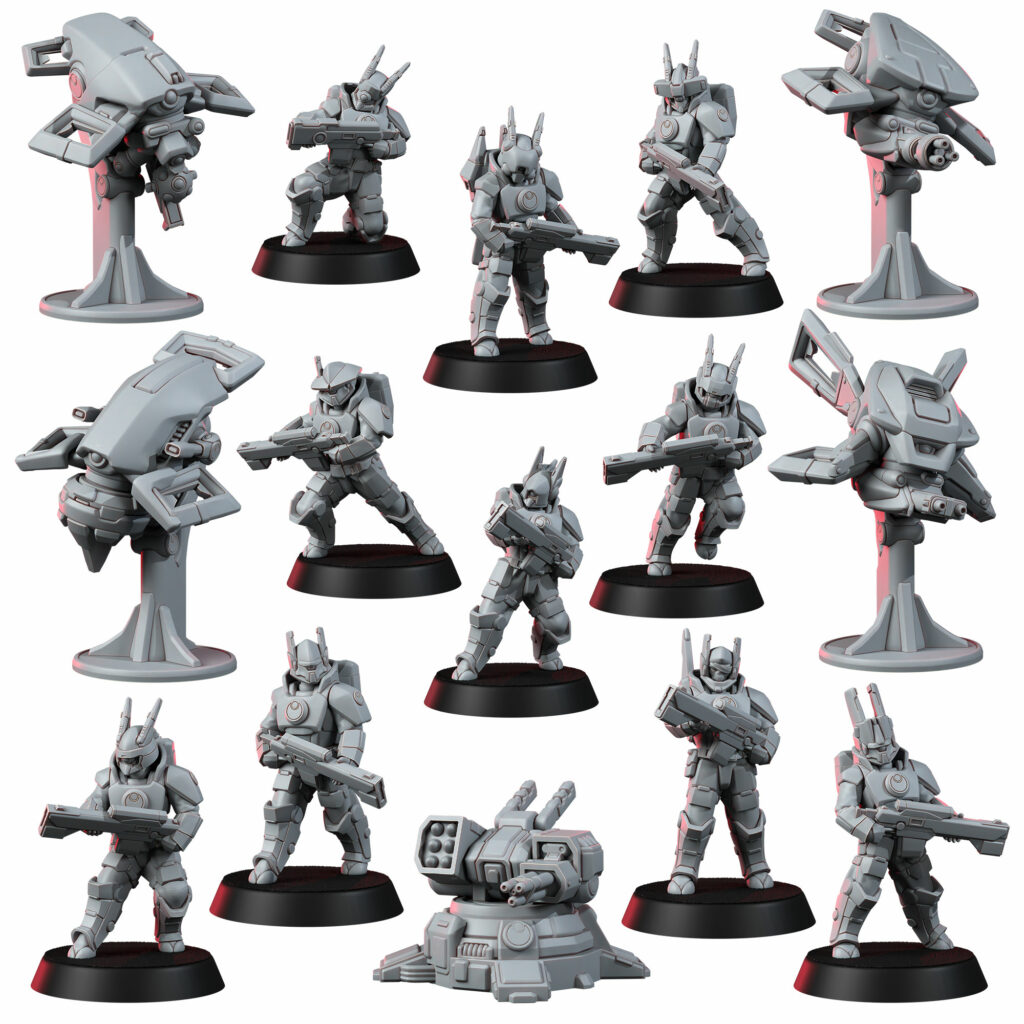Tuai Assault Team V1, proxy miniature, squad, 28mm heroic scale unpainted resin