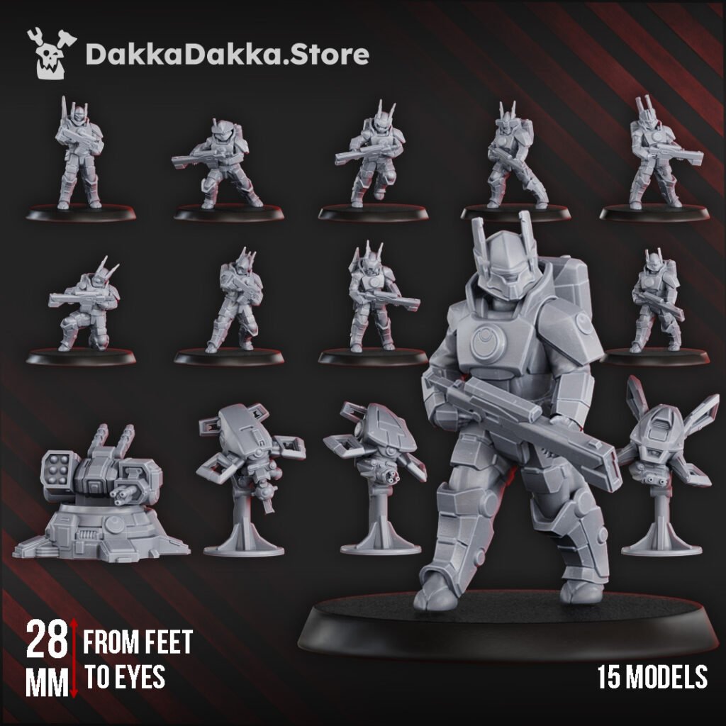 Tuai Assault Team V1, proxy miniature, squad, 28mm heroic scale unpainted resin, view 2
