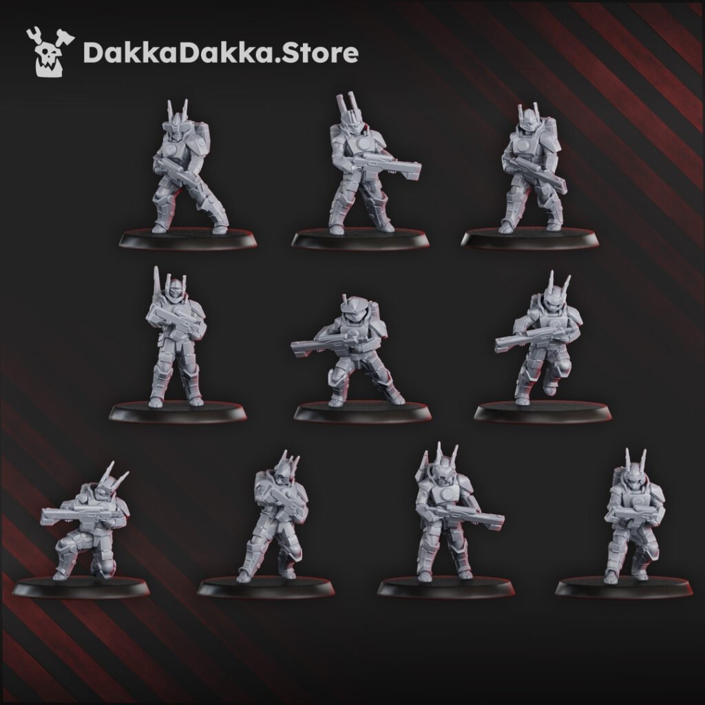 Tuai Assault Team V1, proxy miniature, squad, 28mm heroic scale unpainted resin, view 4