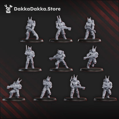 Tuai Assault Team V1, proxy miniature, squad, 28mm heroic scale unpainted resin, view 4