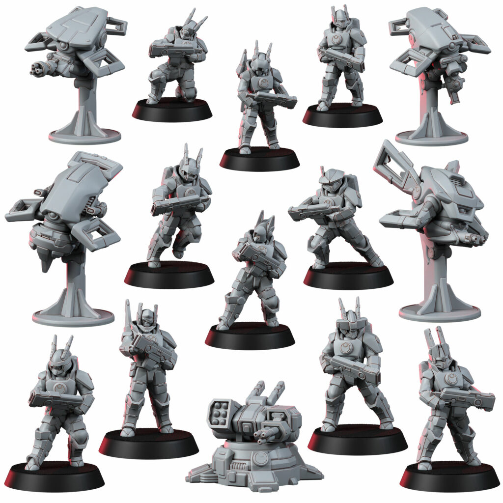 Tuai Assault Team V2, proxy miniature, squad, 28mm heroic scale unpainted resin