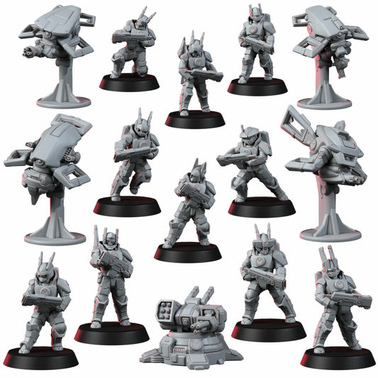 Tuai Assault Team V2, proxy miniature, squad, 28mm heroic scale unpainted resin