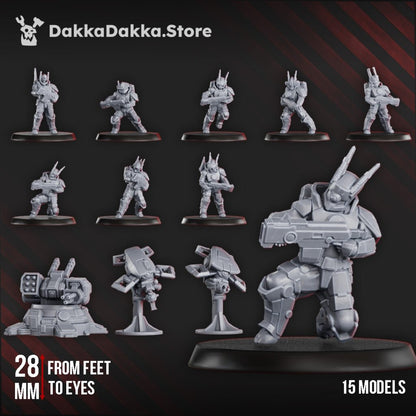 Tuai Assault Team V2, proxy miniature, squad, 28mm heroic scale unpainted resin, view 2