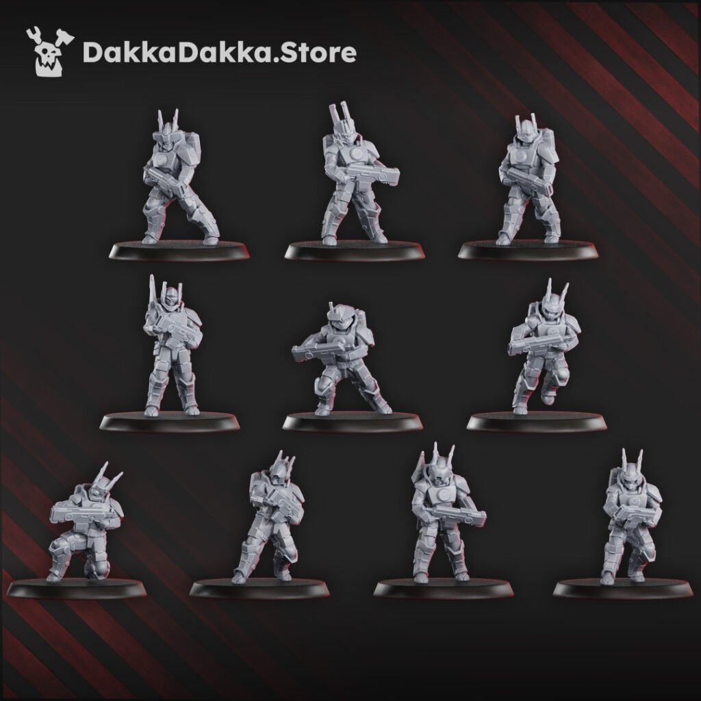 Tuai Assault Team V2, proxy miniature, squad, 28mm heroic scale unpainted resin, view 5
