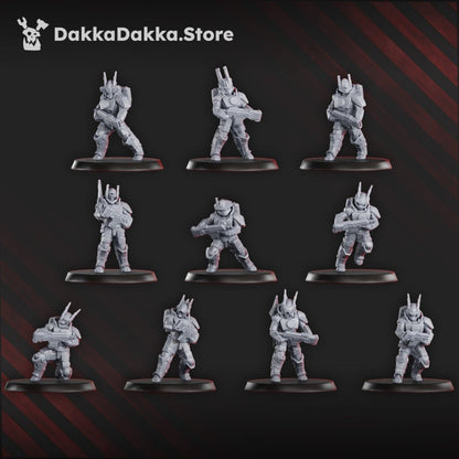 Tuai Assault Team V2, proxy miniature, squad, 28mm heroic scale unpainted resin, view 5