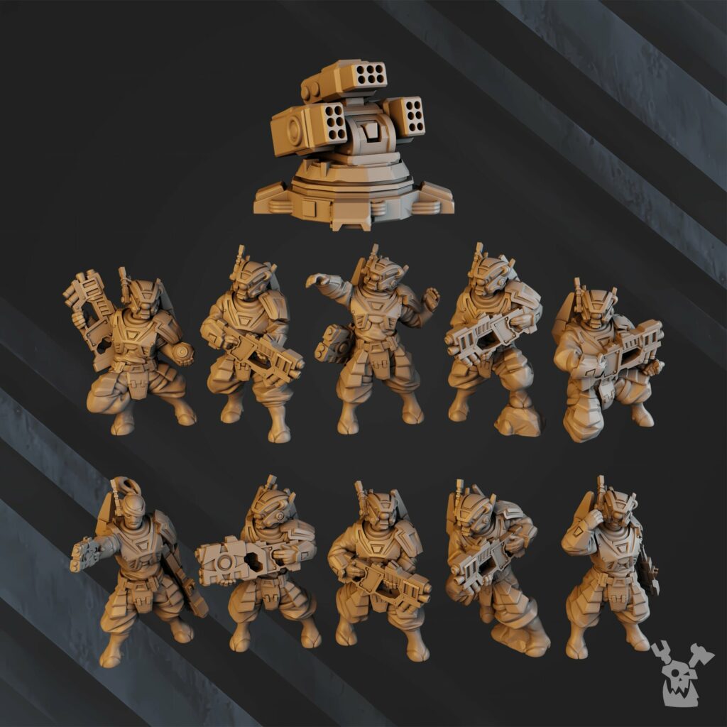 Tuai Breakout Team, proxy miniature, squad, 28mm heroic scale unpainted resin, view 2
