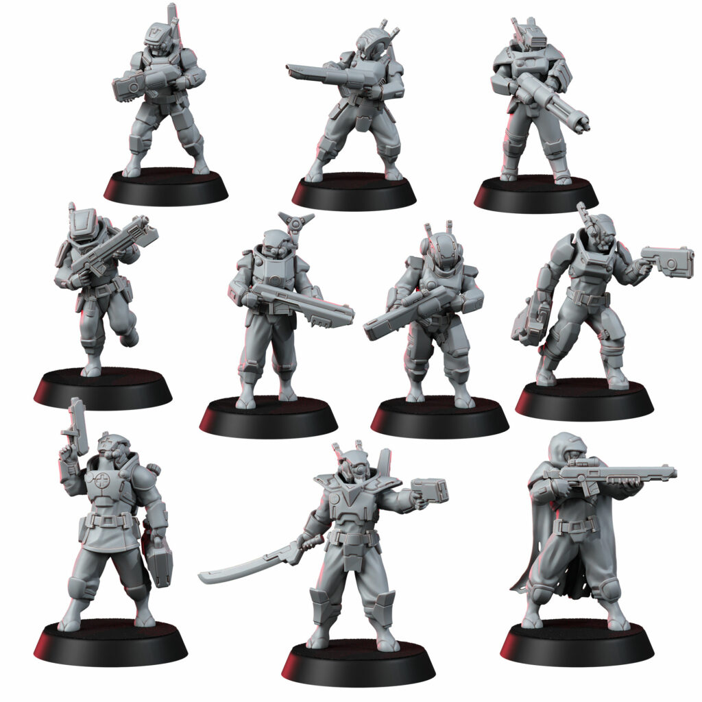 Tuai Division Squad, proxy miniature, 28mm heroic scale unpainted resin