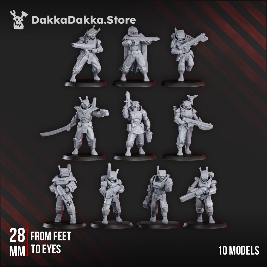 Tuai Division Squad, proxy miniature, 28mm heroic scale unpainted resin, view 2