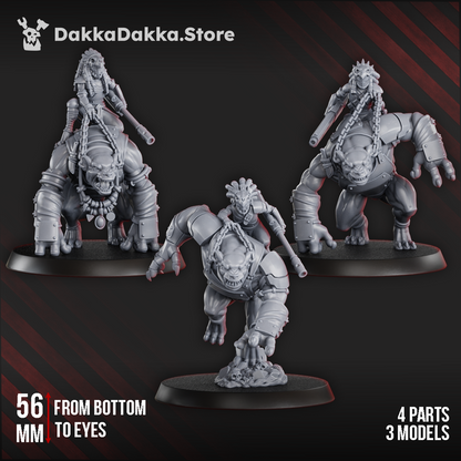 Tuai Mar-Duk Tribe Riders Squad, proxy miniature, 28mm heroic scale unpainted resin, view 4
