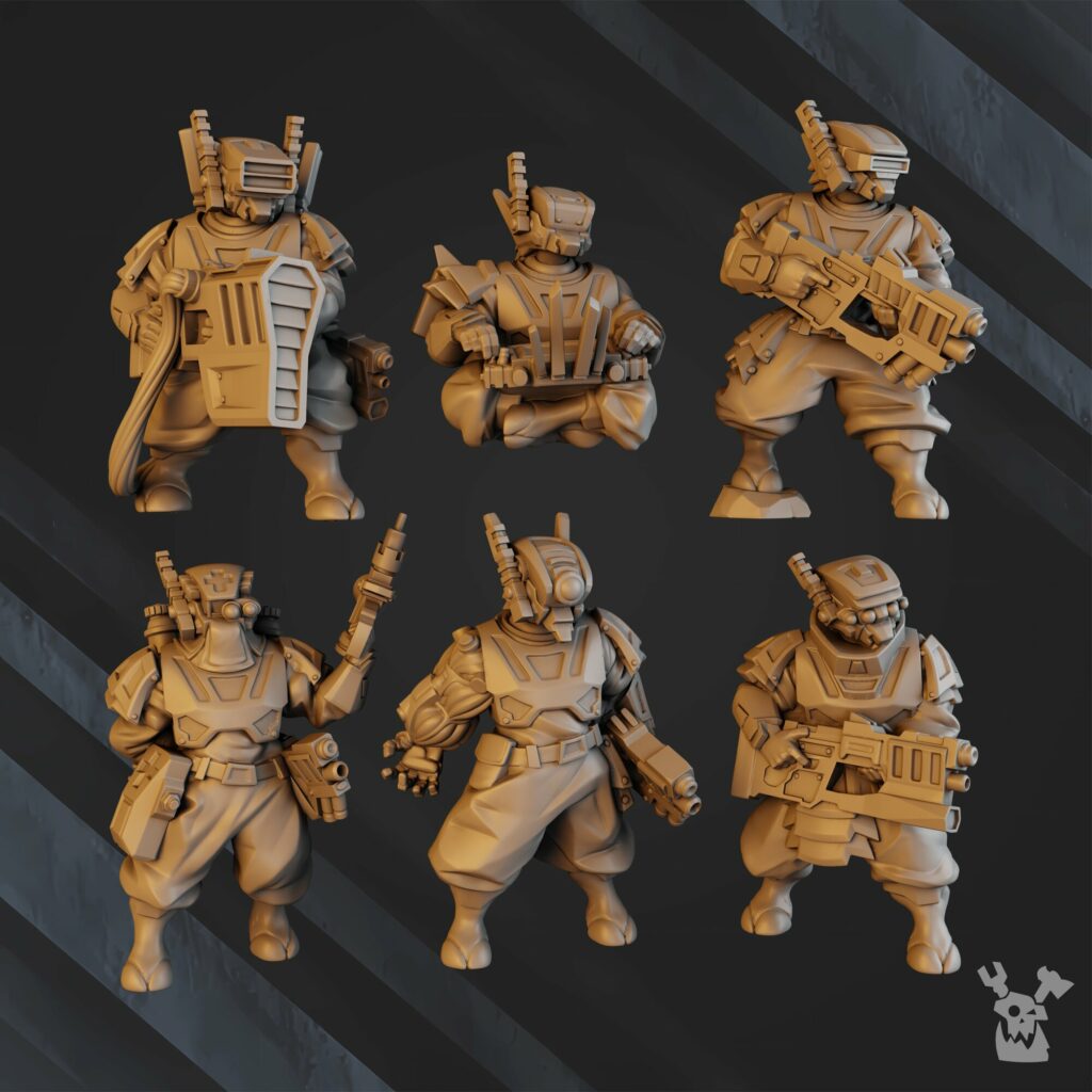 Tuai Operations Team V1, proxy miniature, squad, 28mm heroic scale unpainted resin, view 2