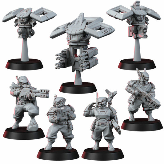 Tuai Operations Team V2, proxy miniature, squad, 28mm heroic scale unpainted resin
