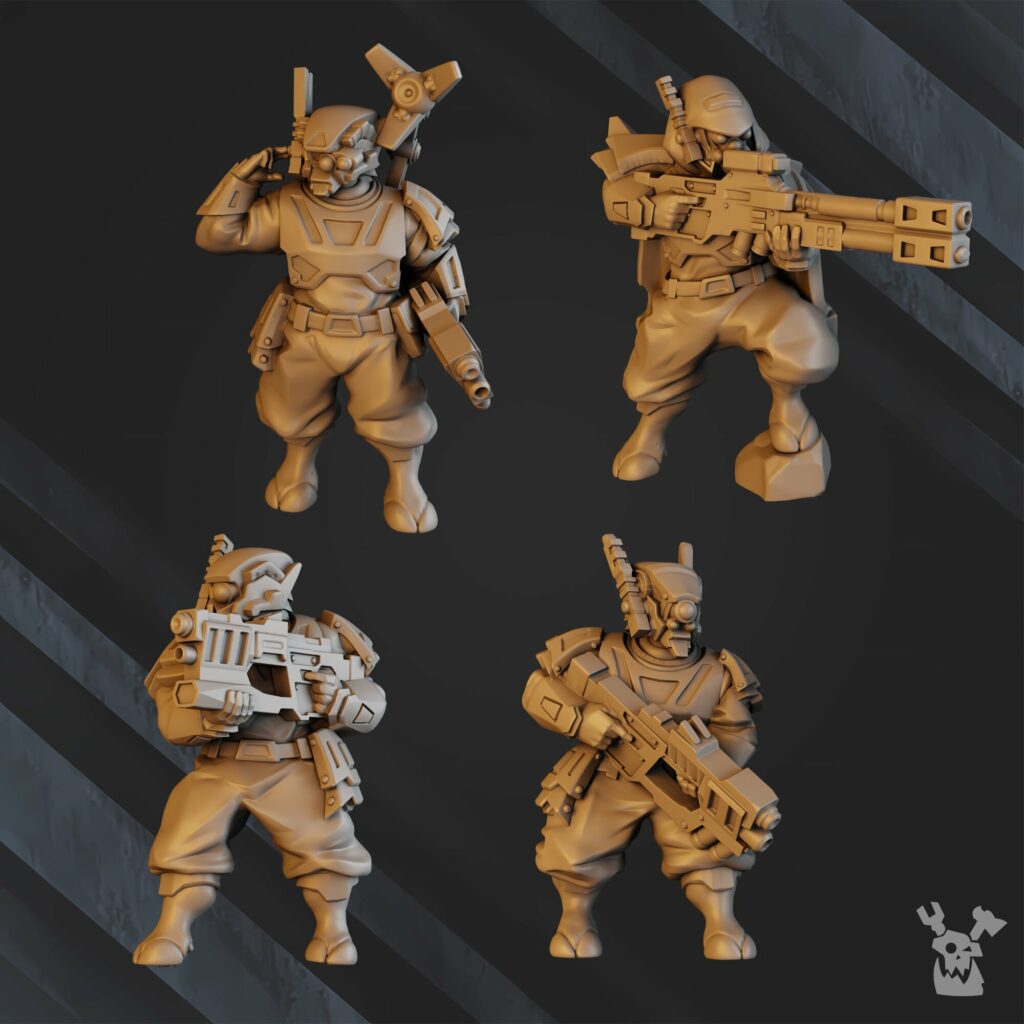 Tuai Operations Team V2, proxy miniature, squad, 28mm heroic scale unpainted resin, view 2