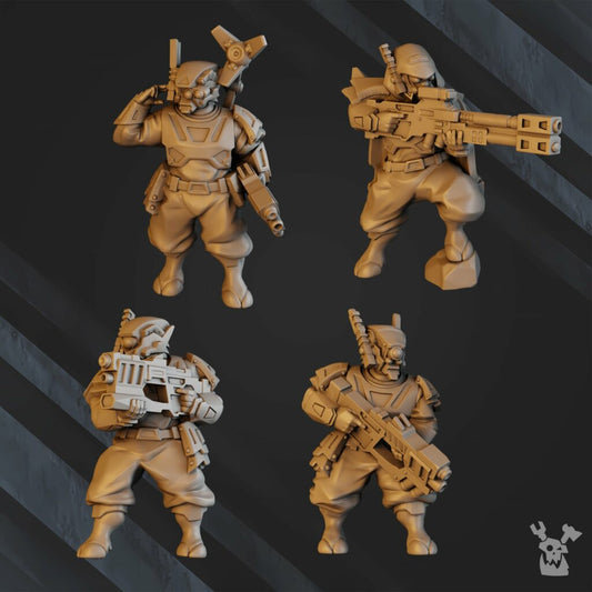Tuai Operations Team V2, proxy miniature, squad, 28mm heroic scale unpainted resin, view 2