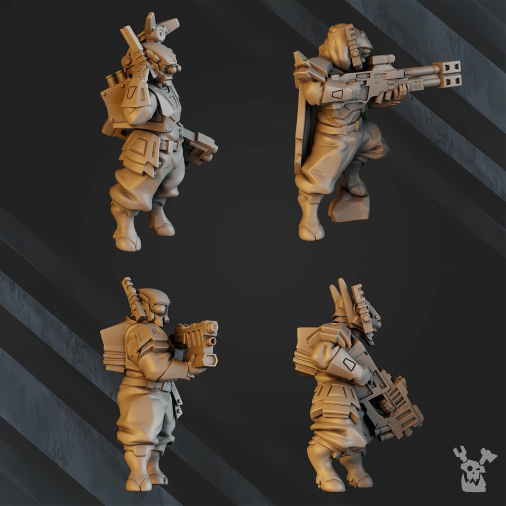 Tuai Operations Team V2, proxy miniature, squad, 28mm heroic scale unpainted resin, view 3