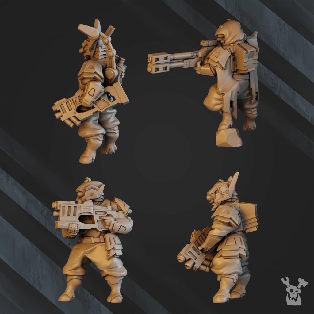 Tuai Operations Team V2, proxy miniature, squad, 28mm heroic scale unpainted resin, view 4