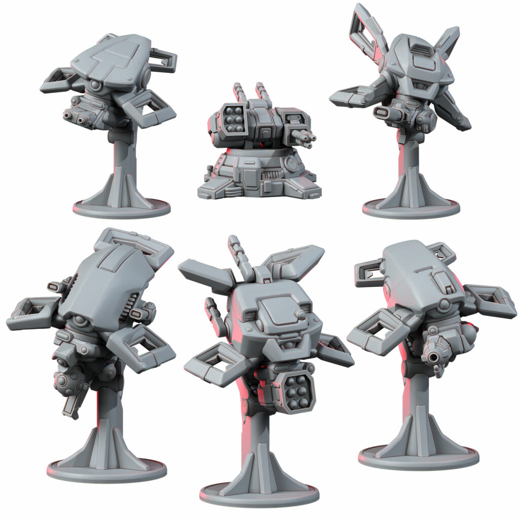 Tuai Robot Planes And Turret, proxy miniature, artillery, 28mm heroic scale unpainted resin