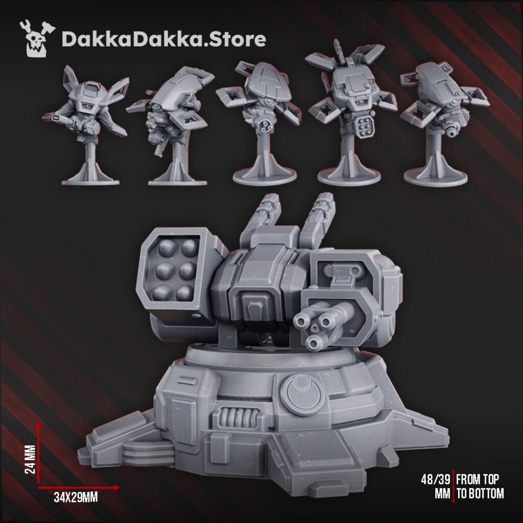 Tuai Robot Planes And Turret, proxy miniature, artillery, 28mm heroic scale unpainted resin, view 2