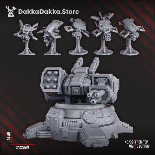Tuai Robot Planes And Turret, proxy miniature, artillery, 28mm heroic scale unpainted resin, view 2