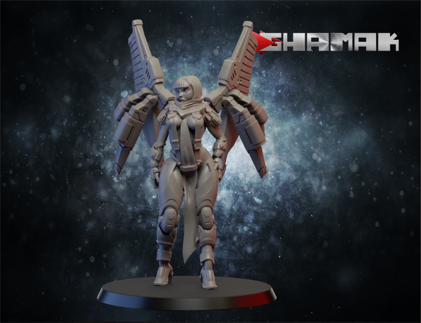 Tuai Valkyrie Thora, proxy miniature, 28mm heroic scale unpainted resin, view 2