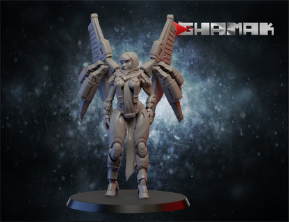 Tuai Valkyrie Thora, proxy miniature, 28mm heroic scale unpainted resin, view 2
