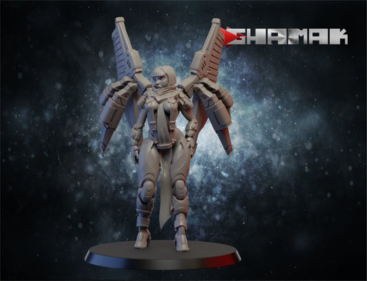 Tuai Valkyrie Thora, proxy miniature, 28mm heroic scale unpainted resin, view 2