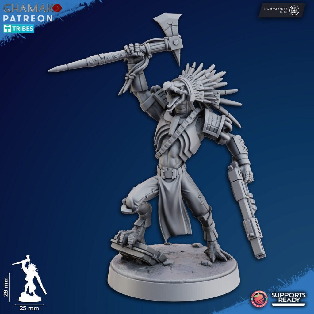 Tuai Tribal Chief V1, proxy miniature, character, 28mm heroic scale unpainted resin, view 2