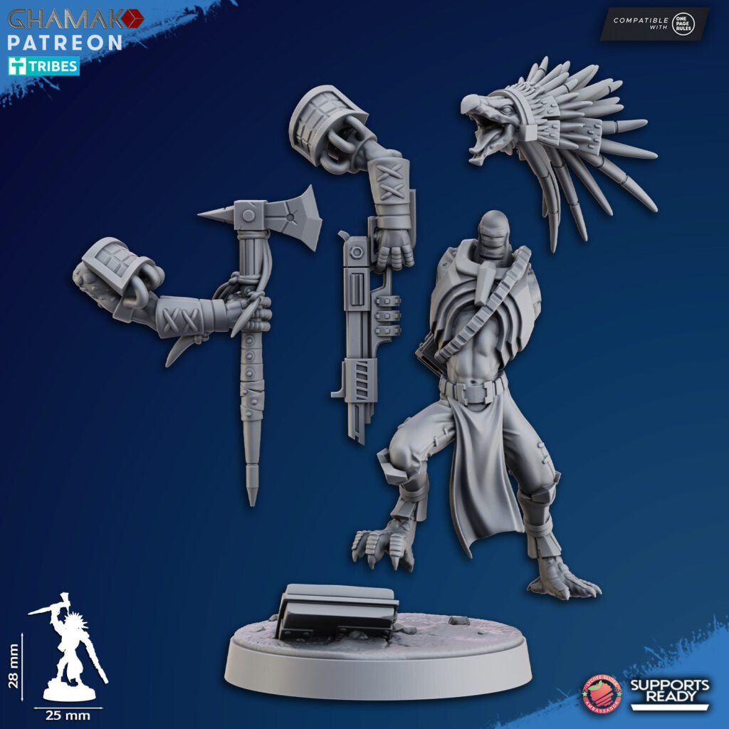Tuai Tribal Chief V1, proxy miniature, character, 28mm heroic scale unpainted resin, view 3