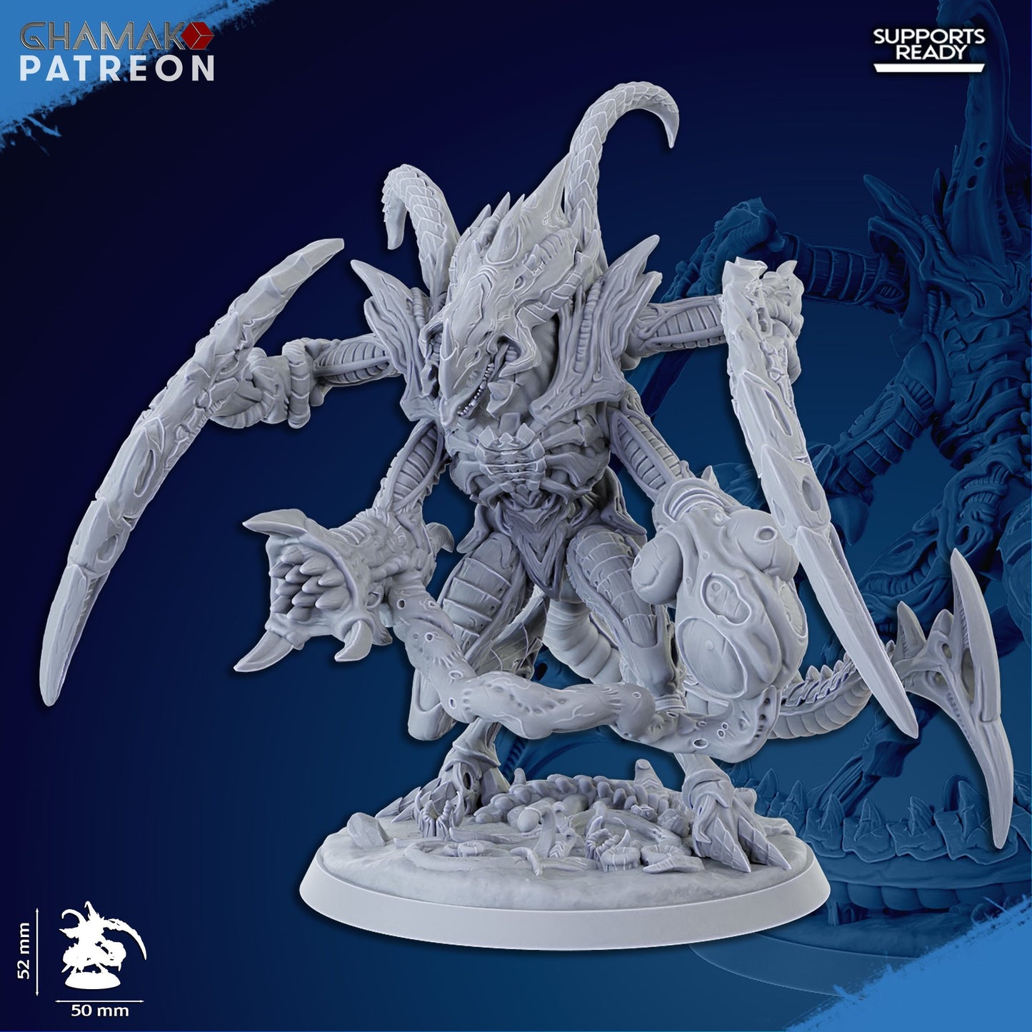 Bio Swarm Warrior Timeox, proxy miniature, monster, 28mm heroic scale unpainted resin, view 3