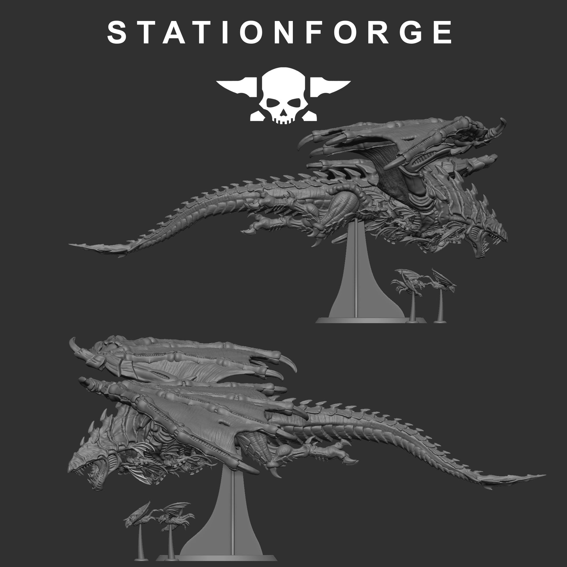 Bio Swarm Dragon, proxy miniature, monster, 28mm heroic scale unpainted resin, view 6